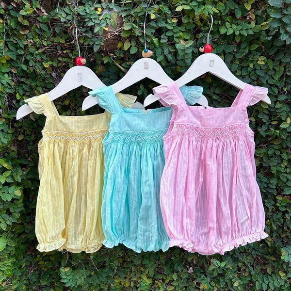 pastel shade smocked baby romper