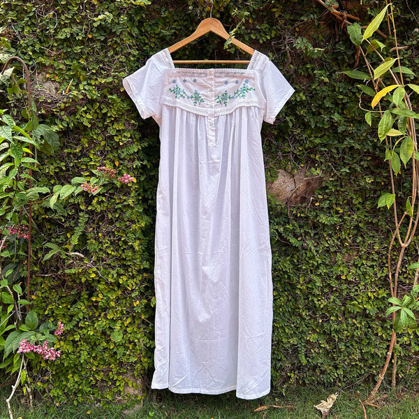 floral serenity white cotton nightwear