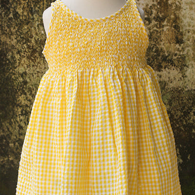 Smocked Gingham Dress with Sash