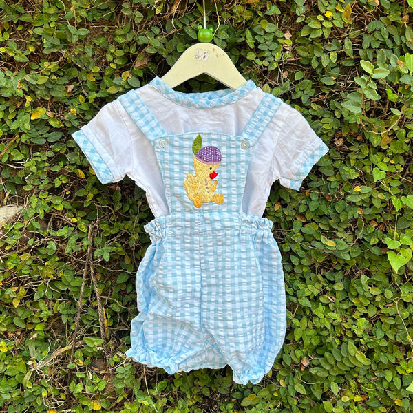 embroidered blue charm romper