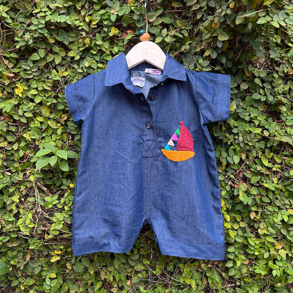 yacht embroidery denim romper