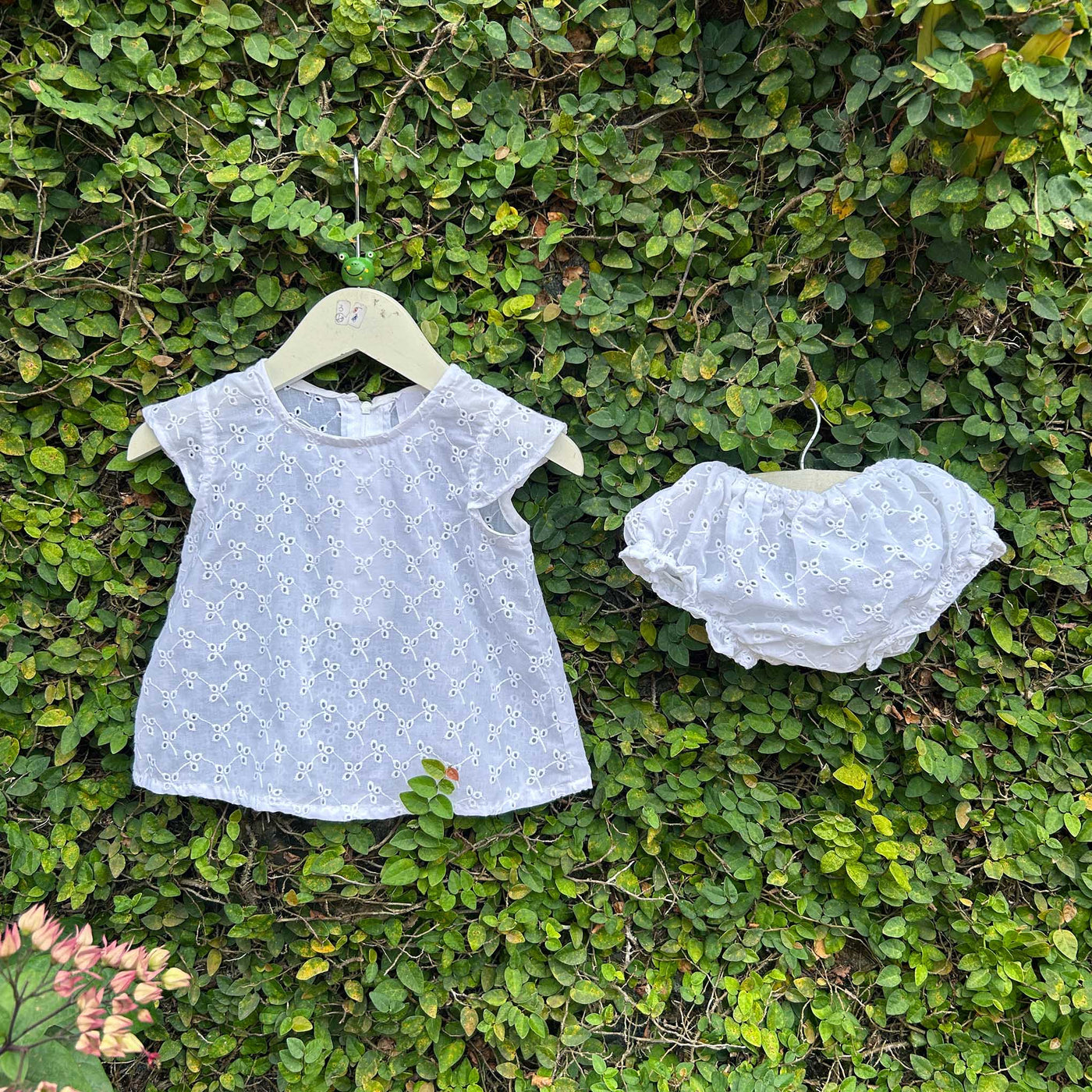 white embroidered fabric dress set