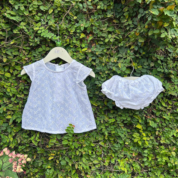 white embroidered fabric dress set