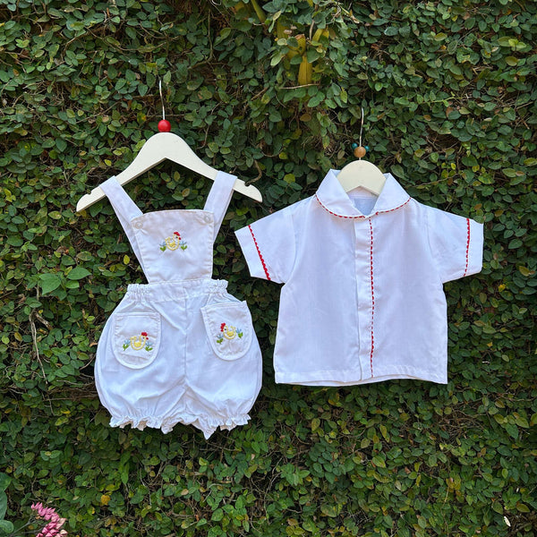 white embroidered dungaree set