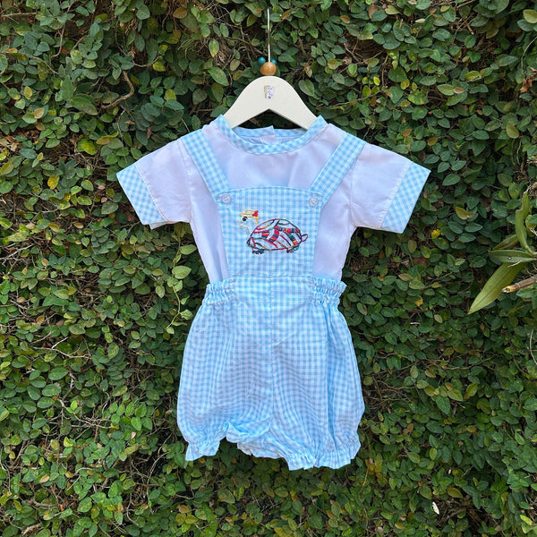 blue checked baby romper