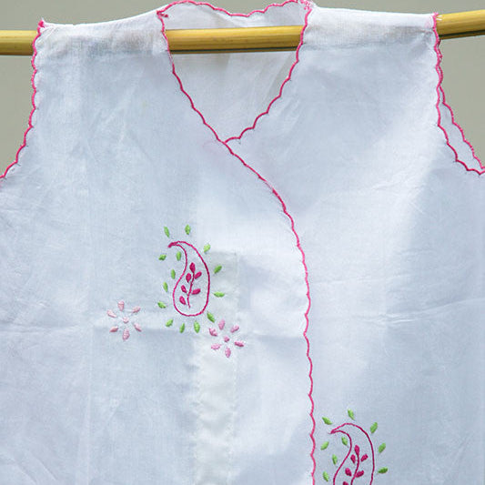 White Voile Sleeveless Dress with Velcro Fastening