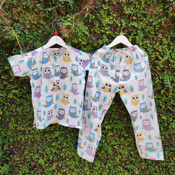owl print kids cotton nightwear