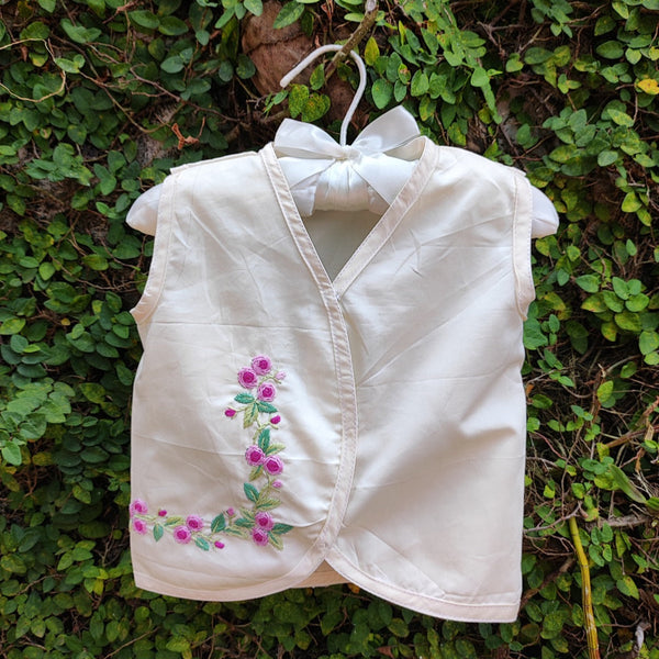 floral embroidered front open vest