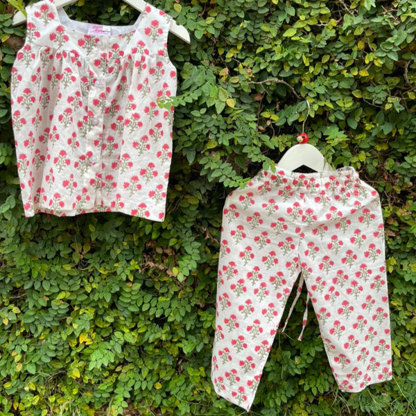 cherry print kids pyjama set