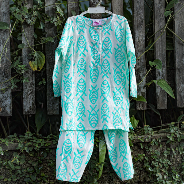 fish print kids nightwear